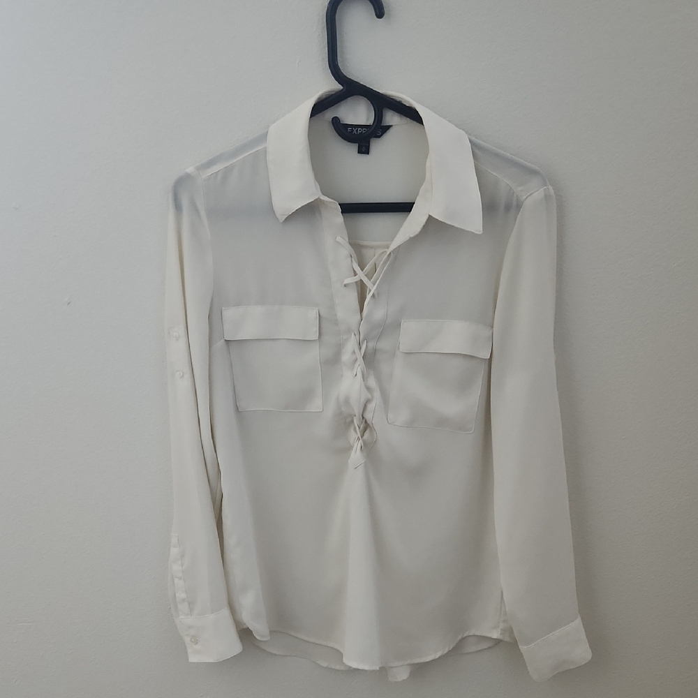 Express White Criss Cross Long Sleeve Top
